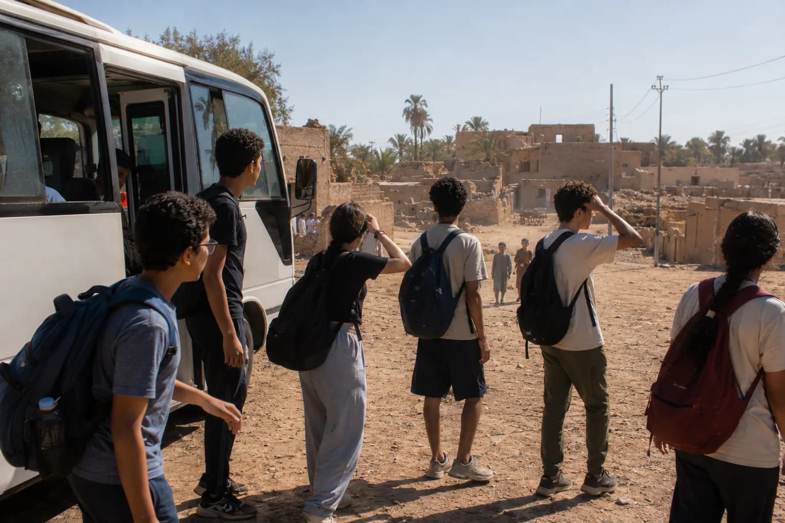 طلاب يحتفلون بعد الانتهاء من رسم جدارية